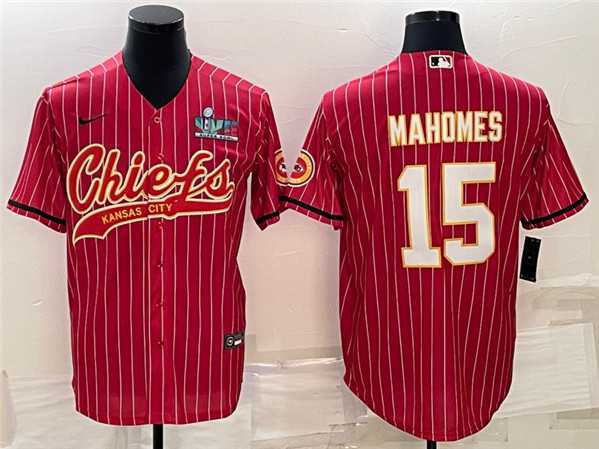 Men%27s Kansas City Chiefs #15 Patrick Mahomes Red With Super Bowl LVII Patch Cool Base Stitched Baseball Jersey->women nfl jersey->Women Jersey